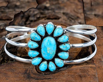 Bracciale Donna Argento 925 Con Foglia Ovale E Turchese Naturale (6,5-7,5 Pollici)