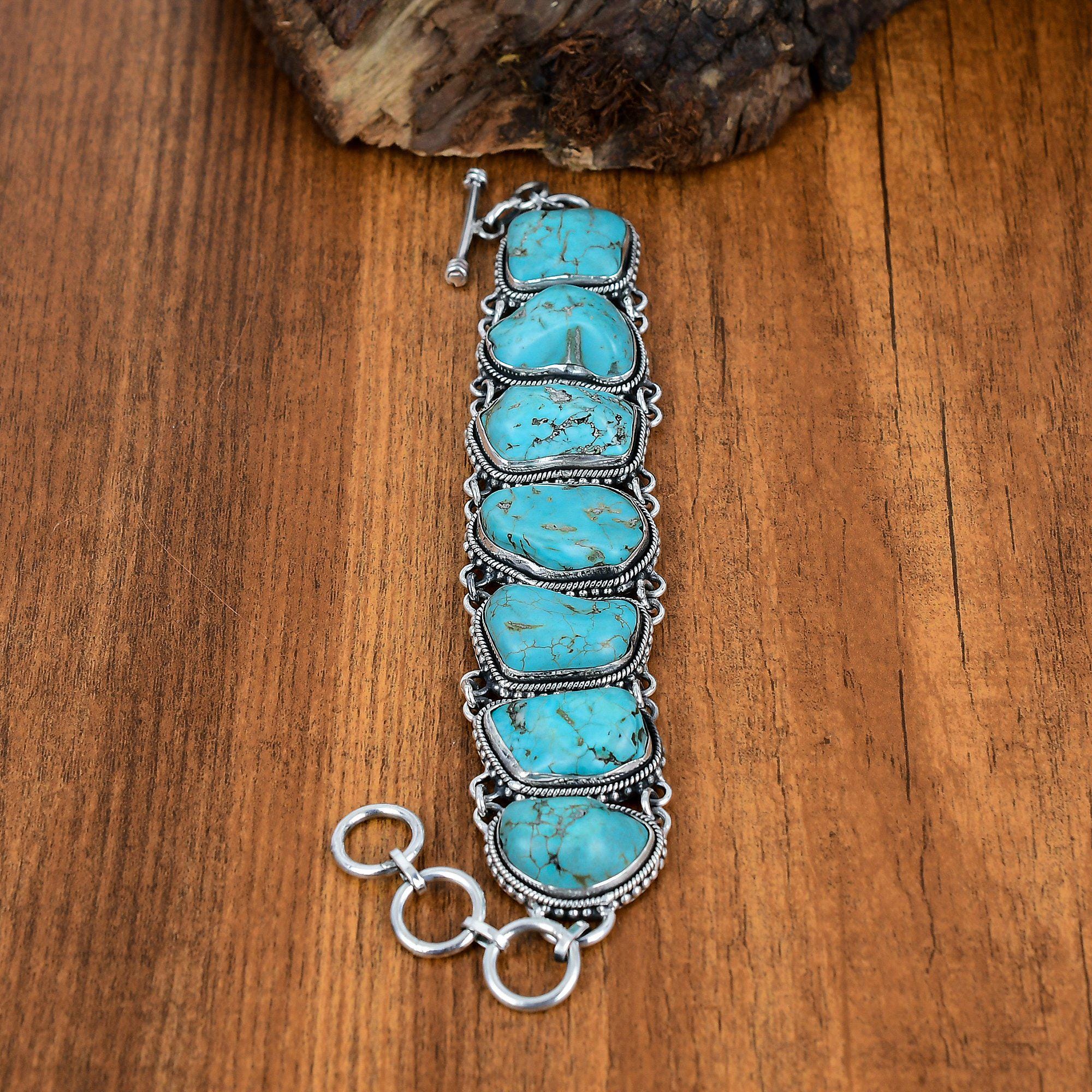 Tibetan Turquoise Gemstone Handmade Sterling Silver Bracelet