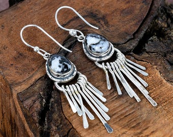 Gift For Her White Buffalo Turquoise Gemstone Jewelry Earrings Buffalo Turquoise Silver Earrings Gemstone Handmade Silver Earrings