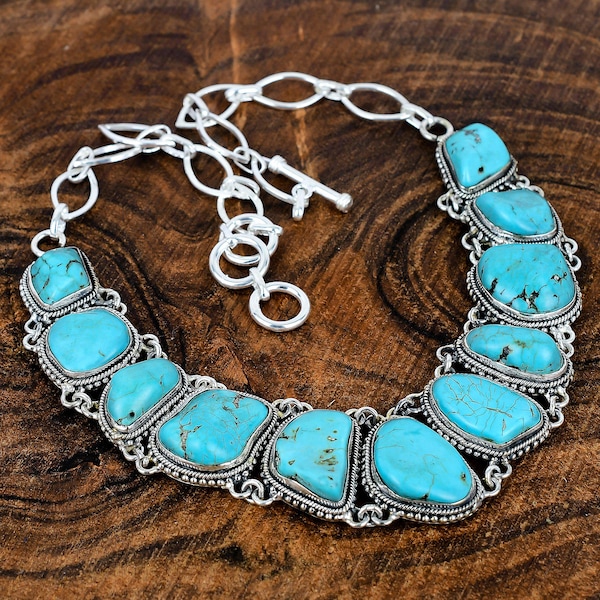 Tibetan Turquoise Necklace Handmade Turquoise Necklace Turquoise Gemstone Handmade Sterling Silver Necklace Adjustable Chain Necklace