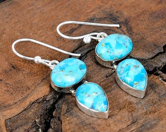Sleeping Beauty Turquoise Gemstone Earrings Arizona Turquoise Sterling Silver Earrings Arizona Turquoise Handmade Silver Earrings For Her