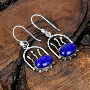 Lapis Lazuli Earrings Gemstone Earrings Lapis Lazuli Gemstone Handmade Sterling Silver Earrings Lapis Gemstone Dangle/Drop Silver Earrings