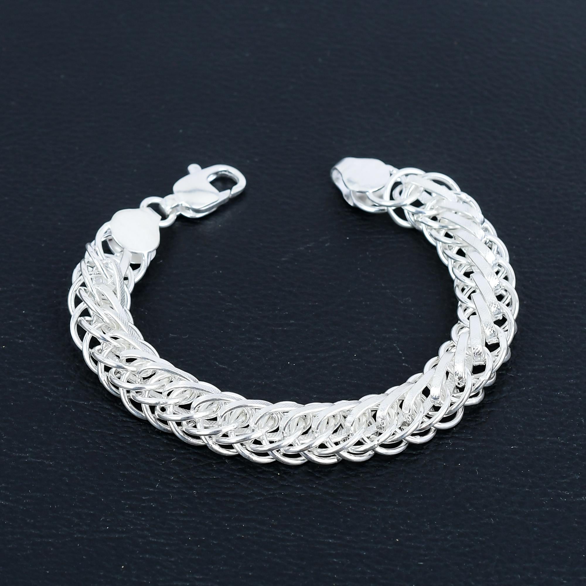 925 Silver Plated Chain Bracelet Women Men, Byzantine, Cable