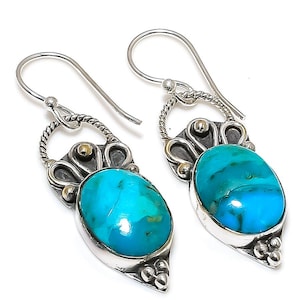 Sleeping Beauty Turquoise Gemstone Earrings Kingman Turquoise Gemstone Earrings Turquoise Gemstone Dangle/Drop Earrings Gift For Christmas