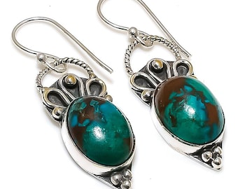 Cuprite Chrysocolla Gemstone Earrings Chrysocolla Gemstone Sterling Silver Earrings Handmade Silver Earrings Cuprite Chrysocolla Earrings
