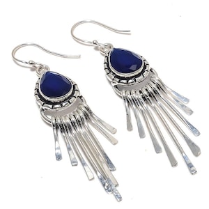 Gift For Her Blue Sapphire Earrings Handmade Earrings Sapphire Sterling Silver Earrings Dangle/Drop Earrings Blue Sapphire Gemstone Earrings