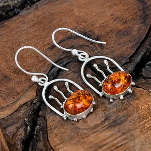 Baltic Amber Earrings Dangle/Drop Silver Earrings Baltic Amber Gemstone Earrings Handmade Sterling Silver Baltic Amber Gemstone Earrings
