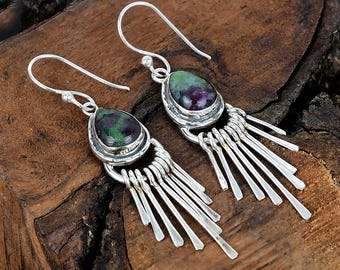 Orecchini con rubino e zoisite, orecchini con pietre preziose, orecchini con rubino e zoisite, orecchini in argento sterling con rubino e zoisite, regalo per la mamma