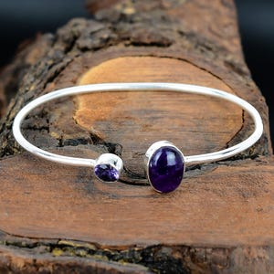 Amethyst Gemstone Adjustable Bangle Handmade Silver Cuff Amethyst Gemstone Silver Adjustable Bangle Amethyst Bangle For Her