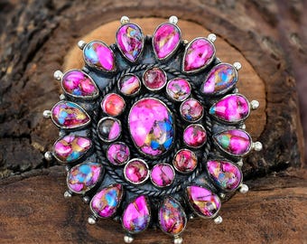 Kingman Pink Dahlia Turquoise Gemstone Silver Ring Turquoise Gemstone Ring Handmade Silver Ring Sterling Silver Kingman Turquoise Ring