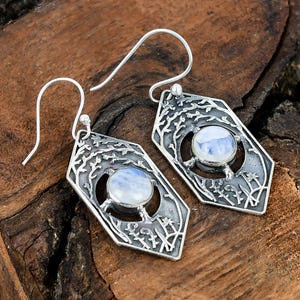 Rainbow Moonstone Earrings Handmade Sterling Silver Earrings Moonstone Earrings Round Rainbow Moonstone Jewelry Earrings Gift For Birthday
