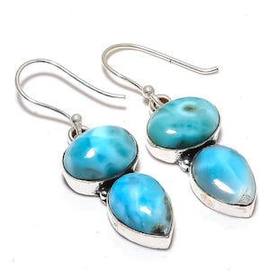 Larimar Gemstone Earrings - 925 Sterling Silver Gemstone Jewelry - Women Earrings - Elegant Earring Gift For Her