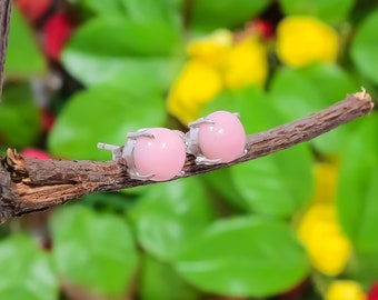 Pink Opal Gemstone Studs Sterling Silver Studs Pink Opal Studs Natural Gemstone Studs Natural Pink Opal Earrings Gift For