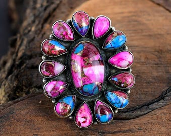 Kingman Pink Dahlia Turquoise Gemstone Silver Ring Turquoise Gemstone Ring Handmade Silver Ring Sterling Silver Kingman Turquoise Ring