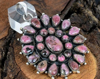 Southwestern Jewelry Pendant Rhodonite Gemstone Pendant Handmade Sterling Silver Rhodonite   Pendant Sterling Silver Rhodonite Jewelry