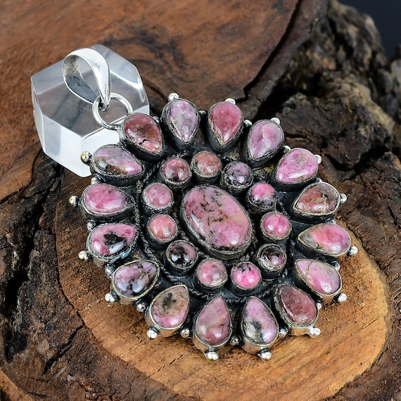 Southwestern Jewelry Pendant Rhodonite Gemstone Pendant Handmade Sterling Silver Rhodonite   Pendant Sterling Silver Rhodonite Jewelry
