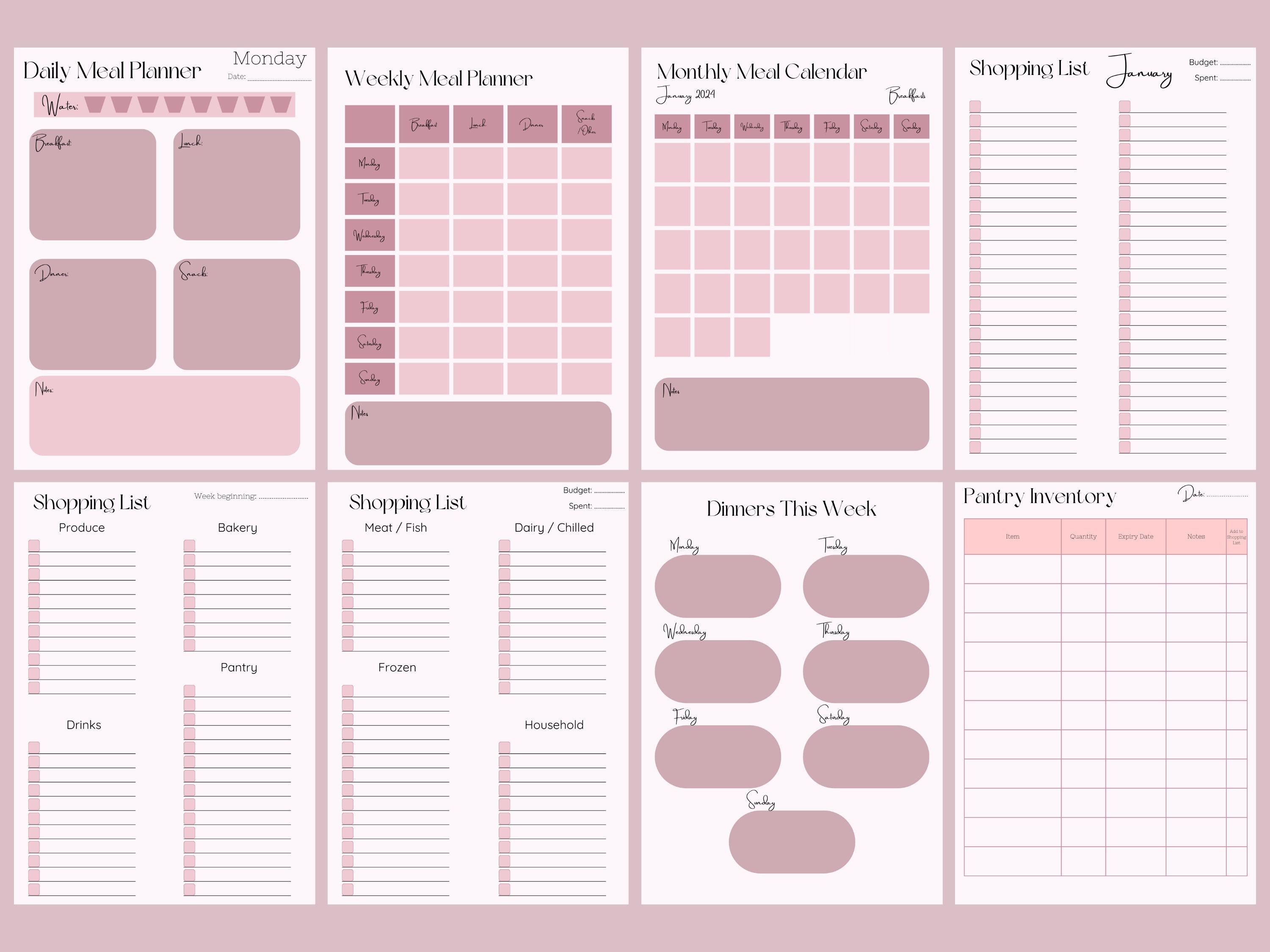 Meal Planner Mega Bundle, Printable PDF Organiser, Daily Weekly Monthly ...