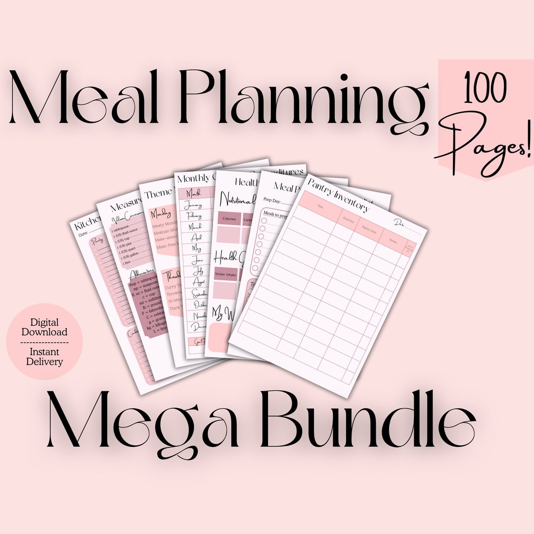 Meal Planner Mega Bundle, Printable PDF Organiser, Daily Weekly Monthly ...