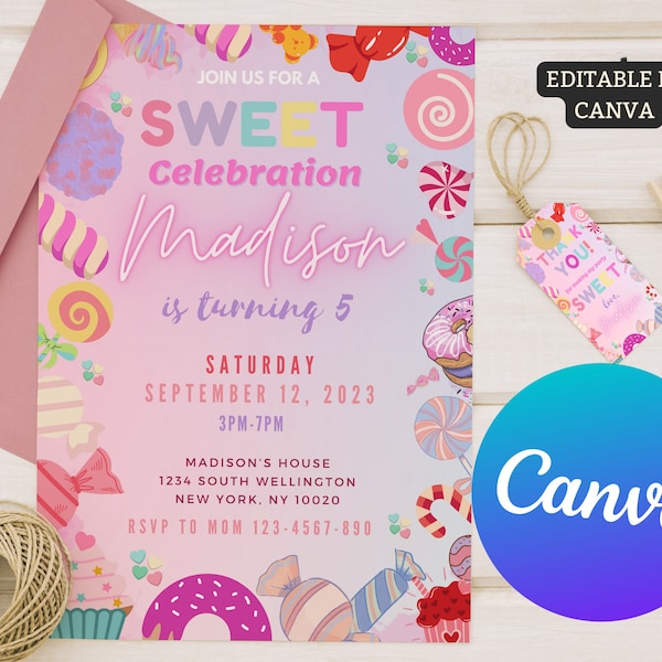 Sweets Candy Invitation, Sweet Candy Birthday Invitation, Sweet Celebration Birthday Invitation, Candy Invitation Editable Template, Digital