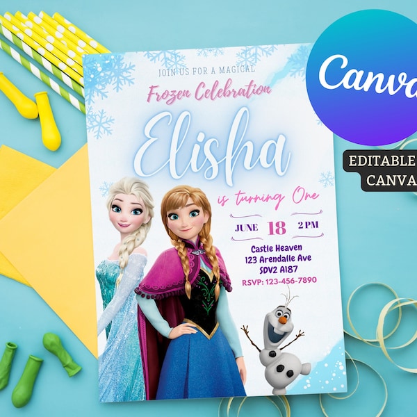 Editable Frozen Birthday Invitation Template, Princess Elsa Girl Evite, Instant Download, Digital Birthday invitatio n for Girls, Printable