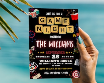 Game Night Invitation Template Canva, Editable Board Game Party Invite, Family Kickback House Party, Scrabble Dice Printable Download