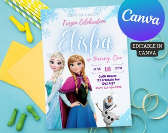 Editable Frozen Birthday Invitation Template, Princess Elsa Girl Evite, Instant Download, Digital Birthday invitatio n for Girls, Printable