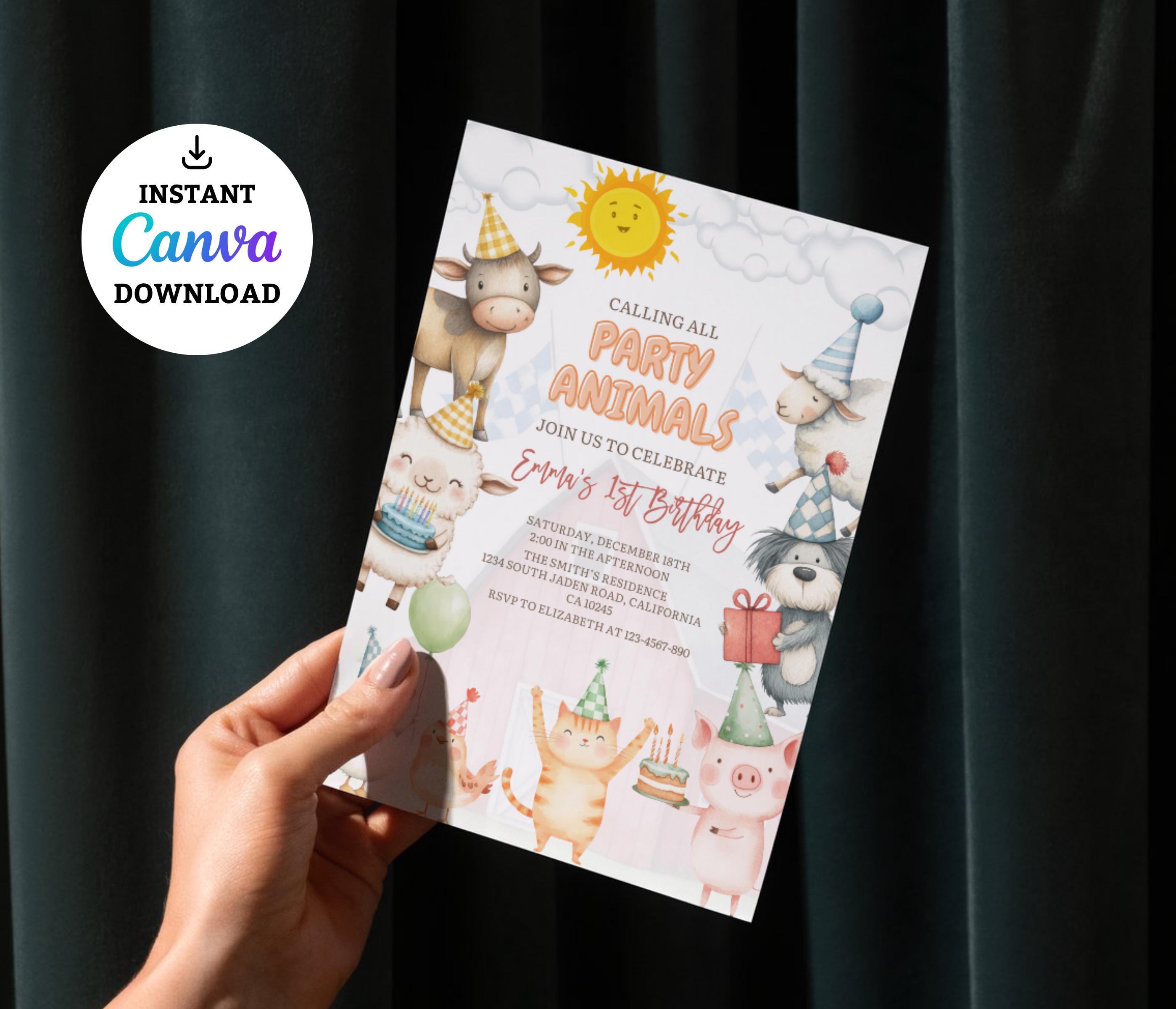 Editable Farm Animals Birthday Invitation | Barnyard 1st Birthday Party ...