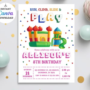 Playground Birthday Invitation Template: Run, Jump, Slide (Editable Canva Template)