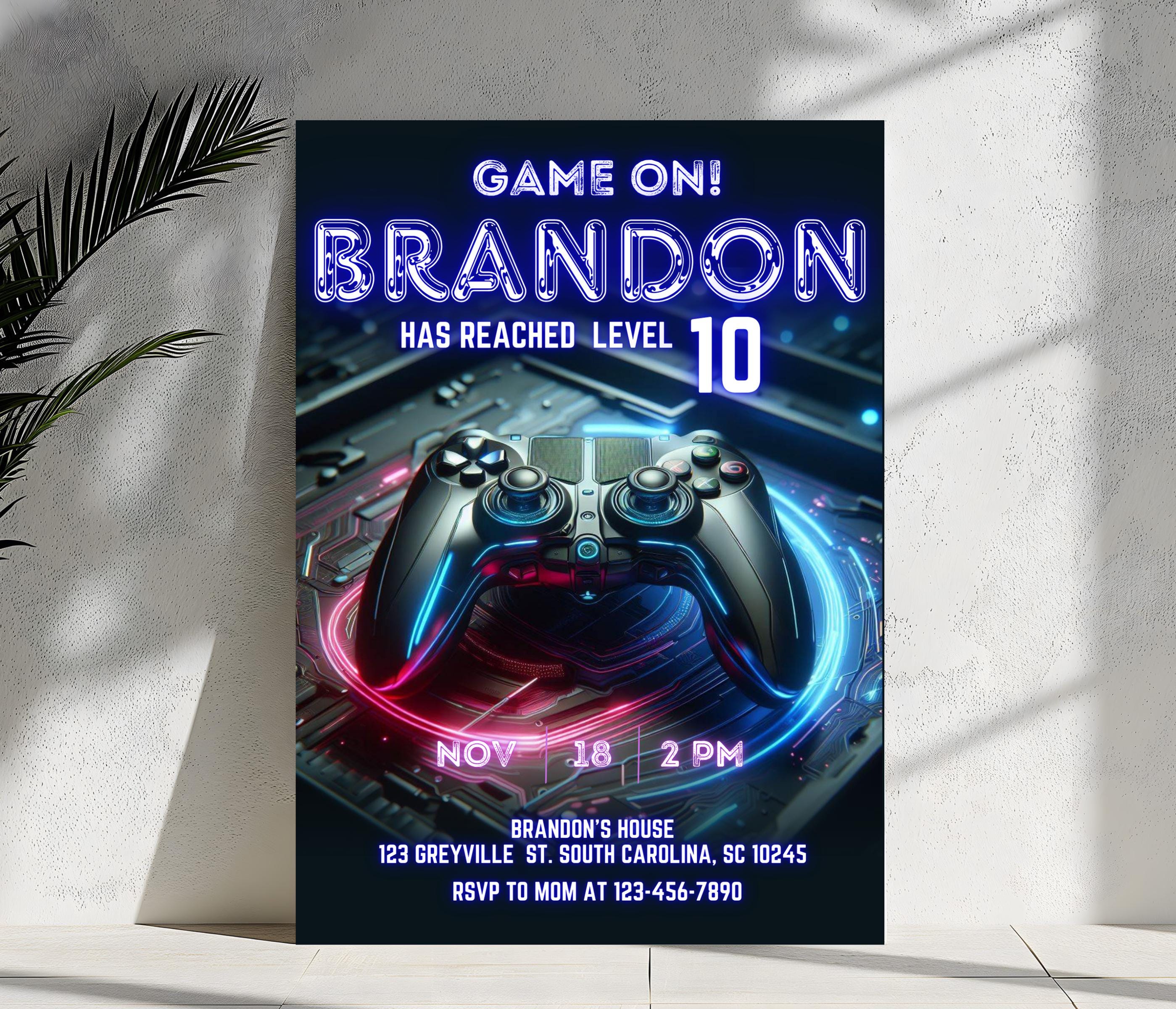 Neon Video Game Birthday Invitation Template (editable Canva) - Etsy