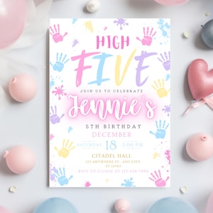 High Five-verjaardagsuitnodiging: 5e schilderijfeest meisjes (digitale download)