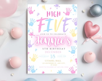 High Five Birthday Invitation: Girls 5th Painting Party (Digital Download)