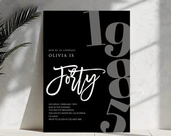 Minimalist 40th Evite Birthday for Adult Men Invite, Modern Editable 40th Birthday Invite, Digital Animated Men Digital 40th Birthday Evite