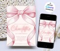 Editable Pink Bow First Birthday Template Printable, Pink Coquette Bow Invitation 1st Birthday Girl Invite, Bow Invite Bow Invite 1st bday