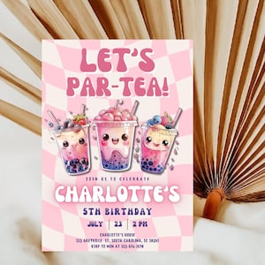 Par-Tea Invitation Boba Tea Birthday Invitation Template, Boba Birthday Invitation, Boba Birthday Party, Editable, Milk Tea Birthday Invite image 2