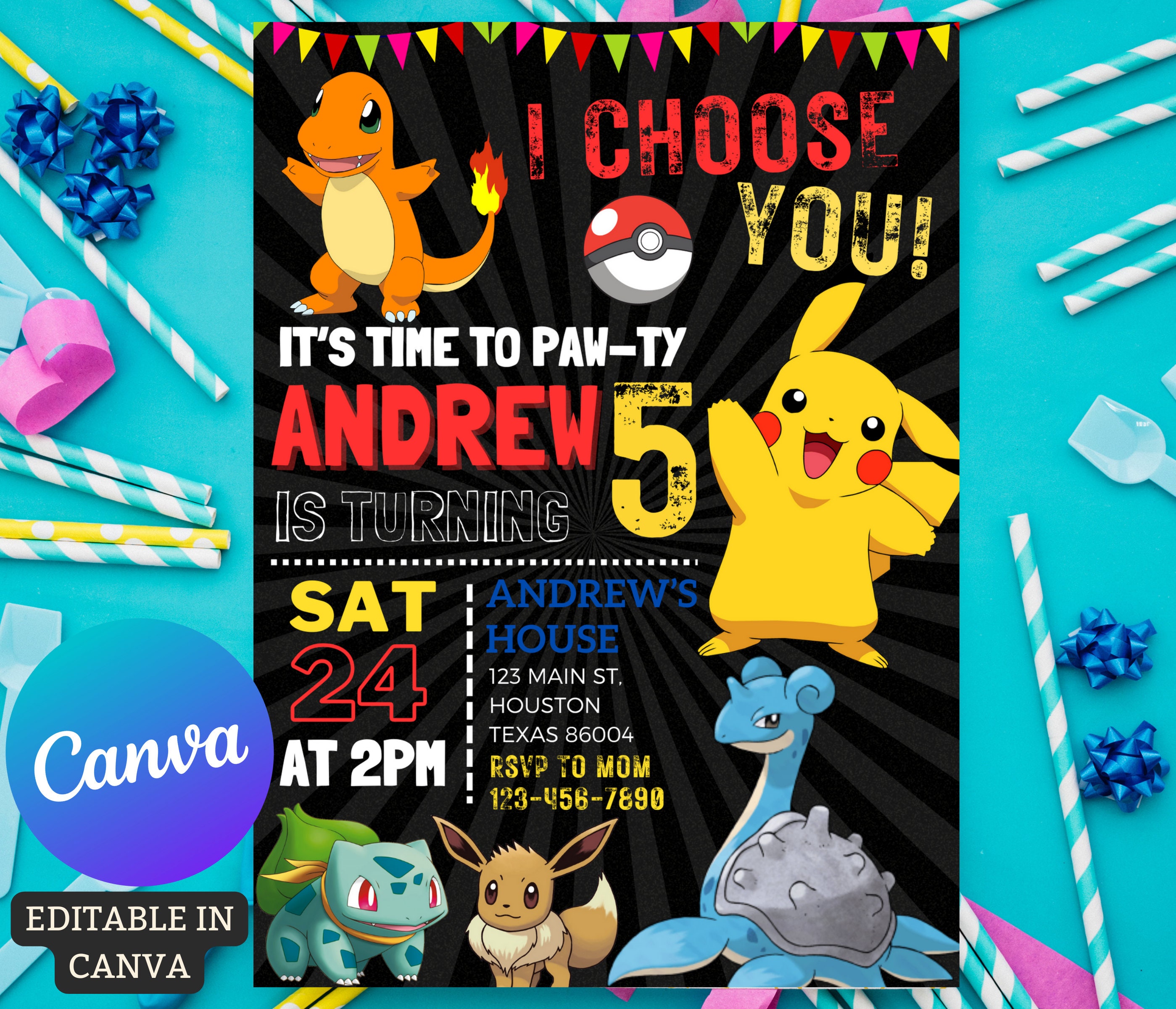 Invitations Pokémon de luxe, Pikachu, paq. 8