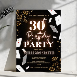 Cartes à jouer modifiables d'invitation d'anniversaire de casino Poker Casino, 30e, 40e, 50e, 60e, fête d'anniversaire de poker, soirée casino, invitation à la retraite