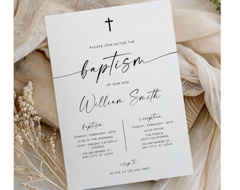 Minimalist Baptism Invite, Baptism Invitation Template, Modern Baptism Invite,  Simple Baptism Invite, Minimal Aesthetic, Baptism Invite