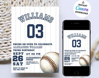 Baseball-Geburtstags-Einladung, Baseball einladen, sofortiger Download Einladungen, Baseball digitaler Download, Jungen-Party-Einladung, Jungen-Geburtstag