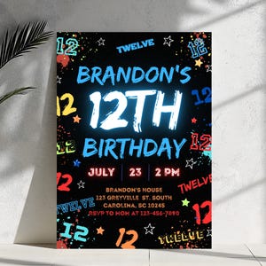 Invito di compleanno per ragazzo, invito di compleanno per ragazzo 12°, inviti di compleanno per ragazzo, download immediato di inviti con numeri per ragazzo, compleanno per ragazzo 12°