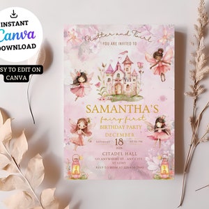 Editable Fairy Birthday Invitation: Whimsical Floral Design (Digital Download)