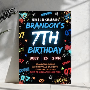 Invito di compleanno per ragazzo, invito di compleanno per ragazzo 7°, inviti di compleanno per ragazzo, download immediato di inviti con numeri per ragazzo, invito di compleanno per ragazzo 7°