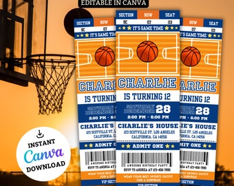 Basketball-Einladung - Geburtstag - Sportticket-Stil-Party einladen - JEDES Alter - DIGITAL bearbeitbare druckbare Einladung - Basketball-Karte