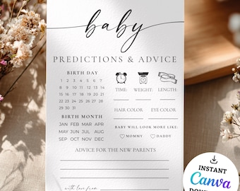 Baby Predictions and Advice, Baby Shower Predictions Card, Baby Shower Games Printable, Advice and Wishes for Baby, Editable Template d4