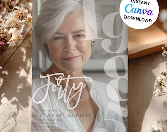 Invitación minimalista de 40 cumpleaños de Evite para hombres adultos, invitación moderna y editable de 40 cumpleaños, invitación digital animada de 40 cumpleaños de Evite para hombres.