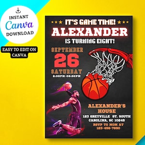 Basketball Birthday Invitation Template Printable, Basketball Birthday Invitation Editable