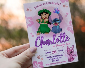 Stitch Birthday Invitation Template, Stitch Invite, Stitch Party Invite, Stitch Girls Birthday Invitation, Kids Party, Editable Canva Stitch