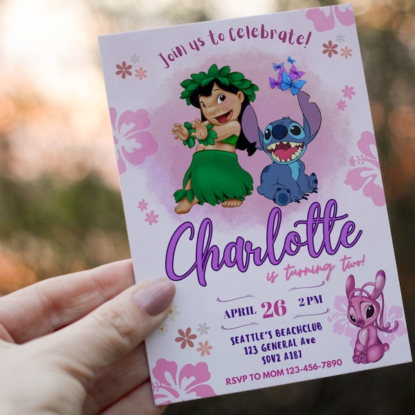 Stitch Birthday Invitation Template, Stitch Invite, Stitch Party Invite, Stitch Girls Birthday Invitation, Kids Party, Editable Canva Stitch