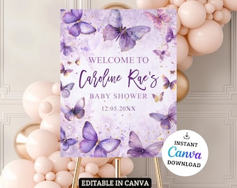 Butterfly Baby Shower Welcome Sign, Baby Shower Welcome Sign Butterfly, Butterfly Welcome Poster, Butterfly Decor, Little Butterfly