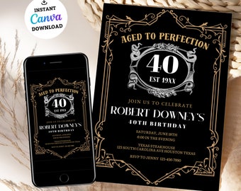 Whiskey Birthday Invitation, Editable Men's Rustic Birthday Invite, Adult Birthday 30th 40th 50th Any Age, Printable Digital Download