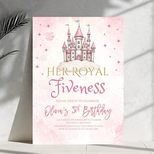 Invitation d'anniversaire princesse royale de 5e anniversaire princesse 5e anniversaire modifiable d'invitation princesse filles modèle château de la couronne